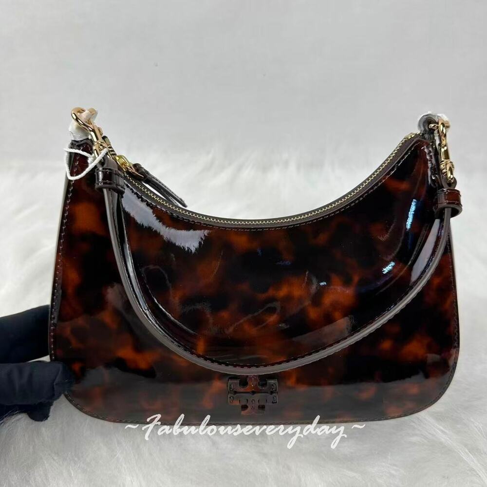 Tory Burch Patent Tortoise Convertible Shoulder Bag 188229 Tortoise NWT